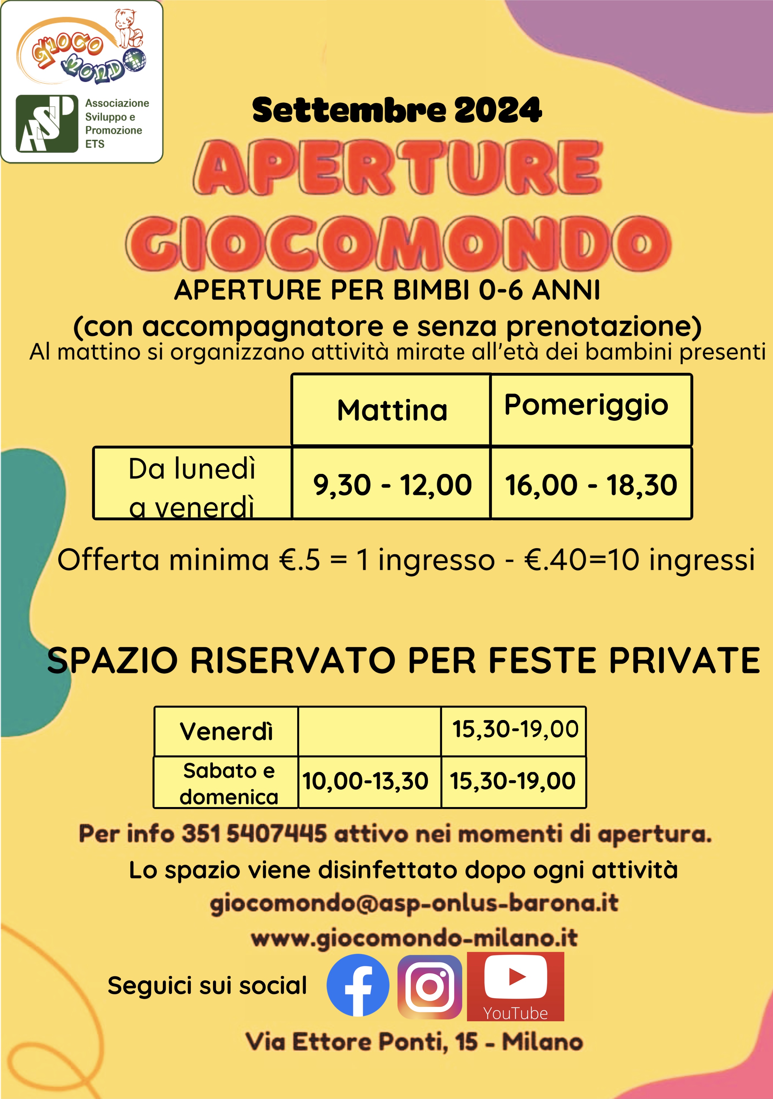 Orari Giocomondo settembre 2024