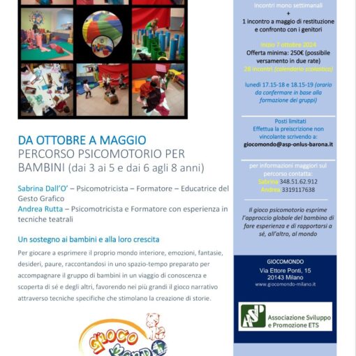 Percorso psicomotorio bambini 3-5 e 6-8anni